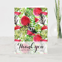 Aquarellpalme Blätter Wassermelone Danke Karte