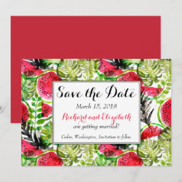 Aquarellpalme Blätter Wassermelone Save the Date Einladung