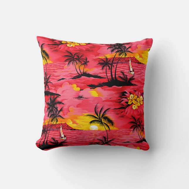 Aquarellpalme Silhouette und Strandmuster Kissen (Vorderseite)