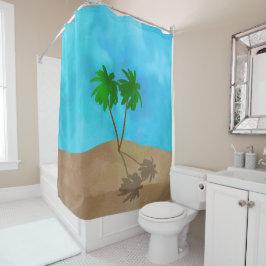 Aquarellpalme Tree Beach Szene Collage Dusche Cu Duschvorhang