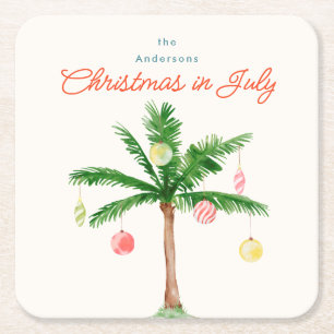 Aquarellpalme Tree Xmas im Juli GRILLEN Sommer Par Rechteckiger Pappuntersetzer