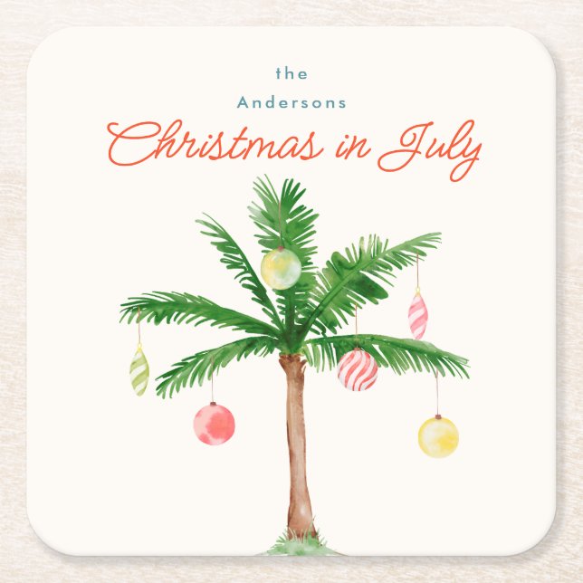 Aquarellpalme Tree Xmas im Juli GRILLEN Sommer Par Rechteckiger Pappuntersetzer (Vorderseite)