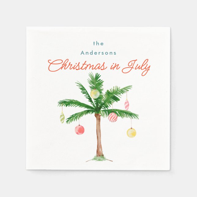 Aquarellpalme Tree Xmas im Juli GRILLEN Sommer Par Serviette (Vorderseite)