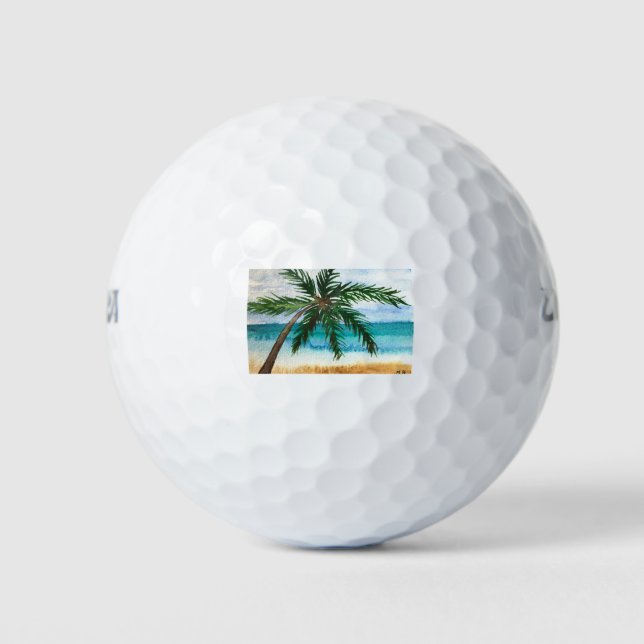 Aquarellpalmen Strand Meer hawaii Küste Golfball (Vorderseite)