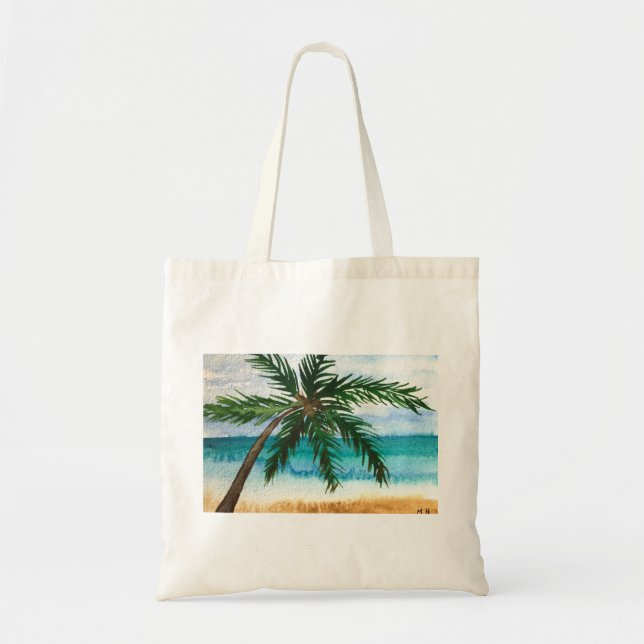 Aquarellpalmen Strand Meer hawaii Küste Tragetasche (Vorne)