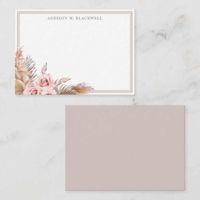 Aquarellpampas Gras Rose Individuelle Name Mitteilungskarte (Vorne/Hinten)