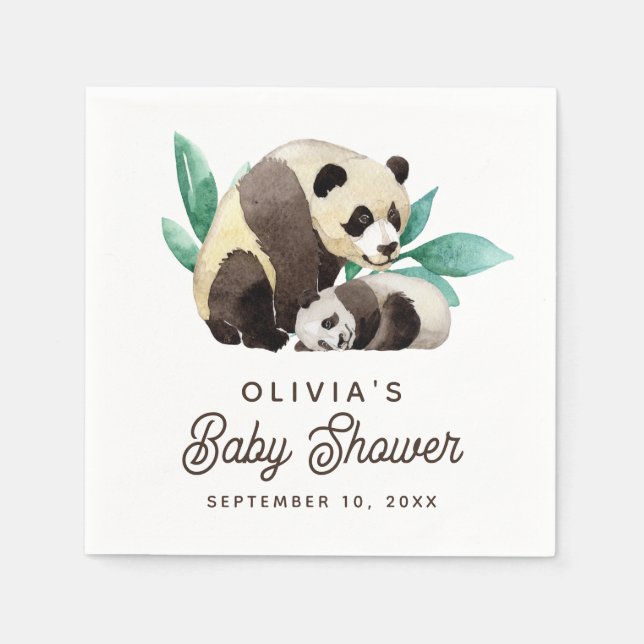 Aquarellpanda Babydusche. Niedliche Bärentiere Serviette (Vorderseite)