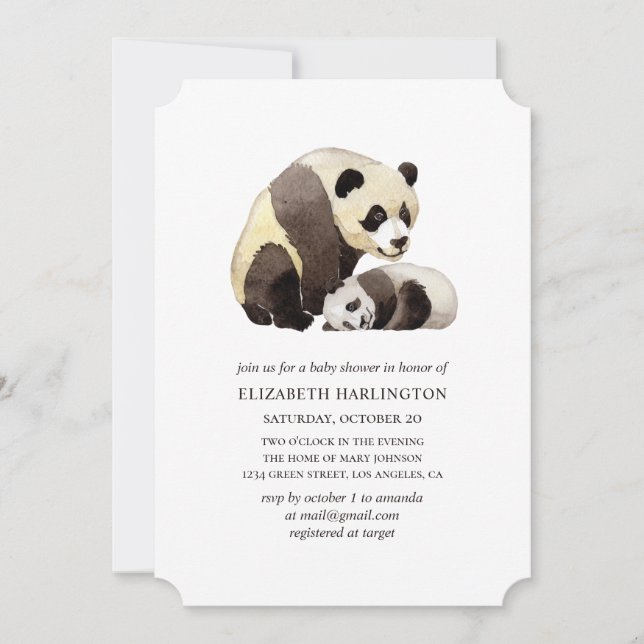 Aquarellpanda Babydusche. Niedliches Bärentier Einladung (Vorderseite)