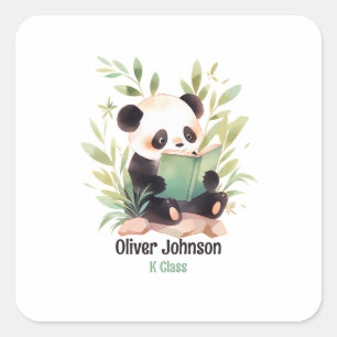 Aquarellpanda mit einem Buchnamen Quadratischer Aufkleber