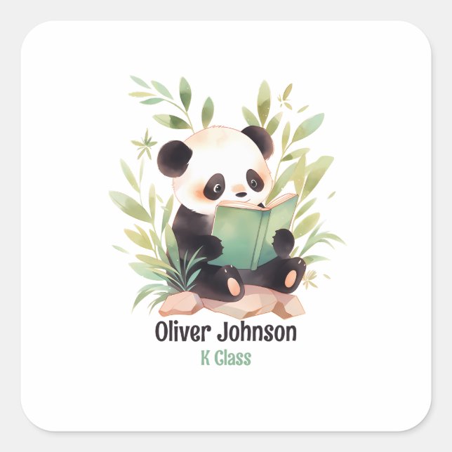Aquarellpanda mit einem Buchnamen Quadratischer Aufkleber (Vorderseite)