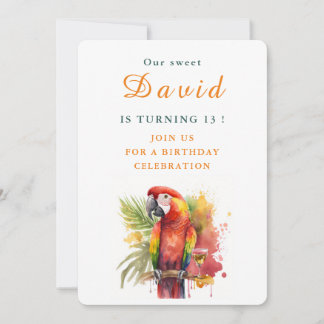 Aquarellpapagei - Einladungskarte zum Geburtstag