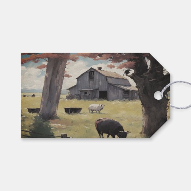 Aquarellpapier für Bauernhäuser Geschenkanhänger (Vorderseite (Horizontal))