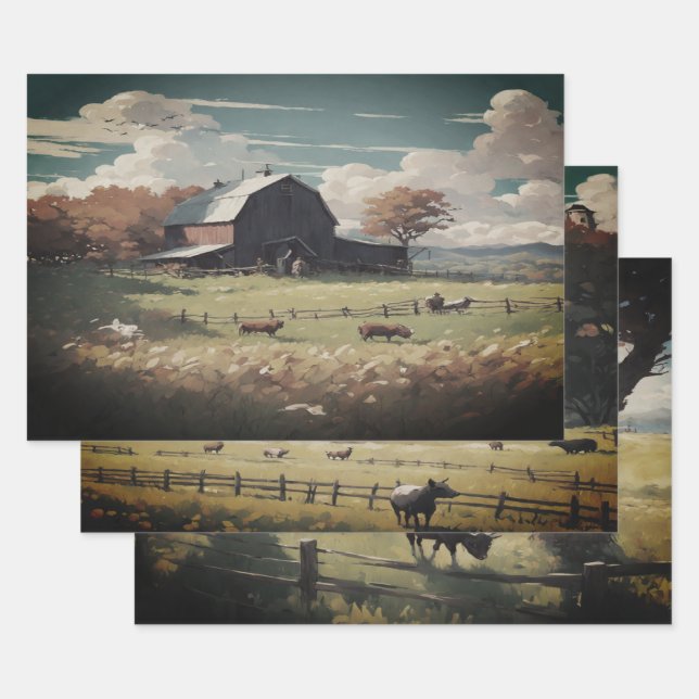 Aquarellpapier für Bauernhäuser Geschenkpapier Set (Set)