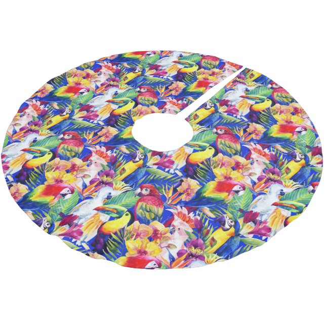 Aquarellparrosen Polyester Weihnachtsbaumdecke (Schrägansicht)