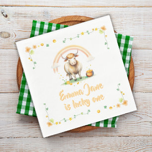 Aquarellpaste Niedliche Kuh Lucky Eins 1. Geburtst Serviette