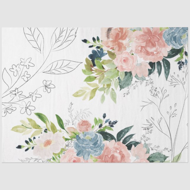 Aquarellpastellfarben Blütenblättrige Peonies Blat Seidenpapier (Vorderseite)