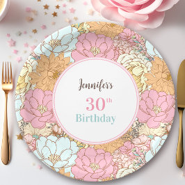 Aquarellpastellfarben Floral Pink Sommer Geburtsta Pappteller