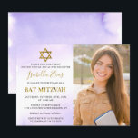Aquarellpastellfarben Lila Gold Bat Mitzvah Foto Einladung<br><div class="desc">Aquarellpastellfarben Lila Goldbutt Mitzvah Foto Einladung</div>