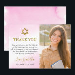 Aquarellpastellfarben Pink Gold Bat Mitzvah Foto Dankeskarte<br><div class="desc">Aquarellpastellfarben Pink Gold Bat Mitzvah Foto Danke Karte</div>