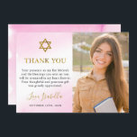 Aquarellpastellfarben Pink Gold Bat Mitzvah Foto Dankeskarte<br><div class="desc">Aquarellpastellfarben Pink Gold Bat Mitzvah Foto Danke Karte</div>