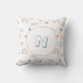 Aquarellpastellfarben Rainbow Cloud Stars Monogram Kissen
