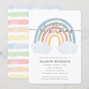 Aquarellpastellfarben Regenbogen-Zwillinge Babydus Einladung