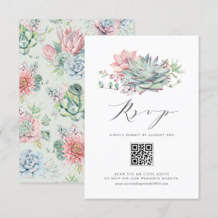 Aquarellpastellfarben Succulents Bouquet QR Code RSVP Karte