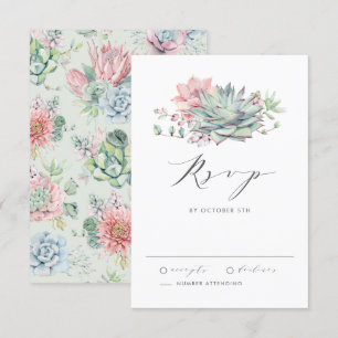 Aquarellpastellfarben Succulents Bouquet Wedding RSVP Karte