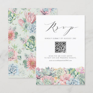 Aquarellpastellfarben - Succulents Wedding QR Code RSVP Karte