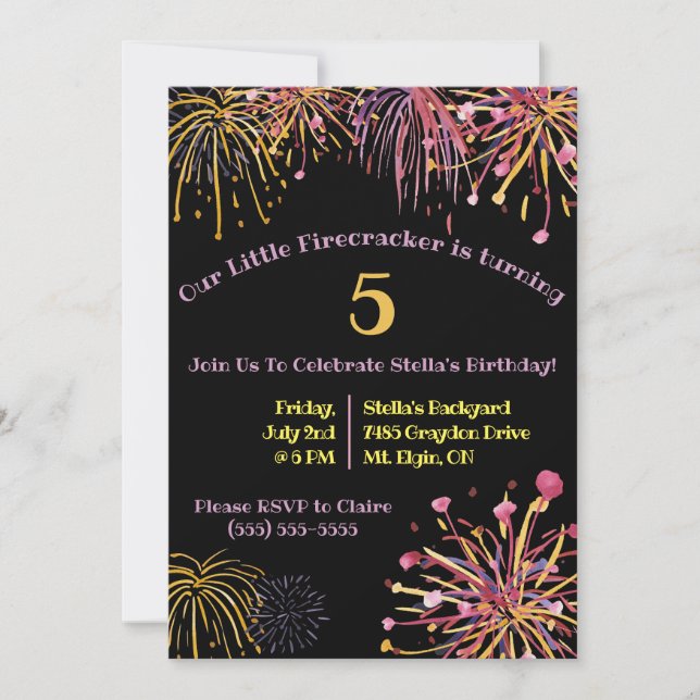 Aquarellpastellfisch, Feuerwerk Geburtstag Einladung (Vorderseite)