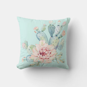 Aquarellpastellkaktus und rosa Blume Kissen