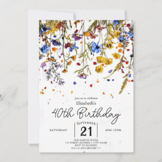 Aquarellpasten Wildblumen 40. Geburtstag Einladung