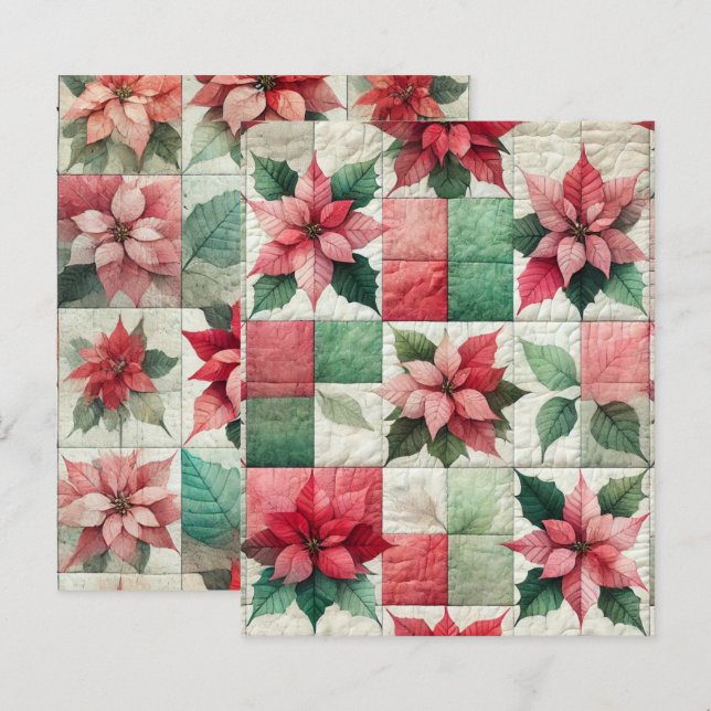 Aquarellpatchwork Poinsettia Scrapbook Paper (Vorne/Hinten)