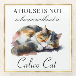 Aquarellpet Calico Cat und Gold Rahmen Glasuntersetzer