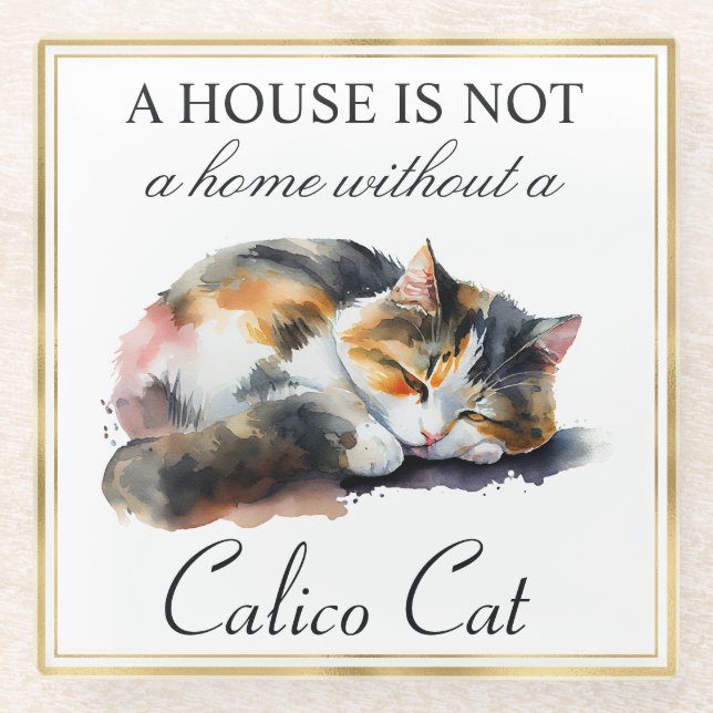 Aquarellpet Calico Cat und Gold Rahmen Glasuntersetzer (Vorderseite)