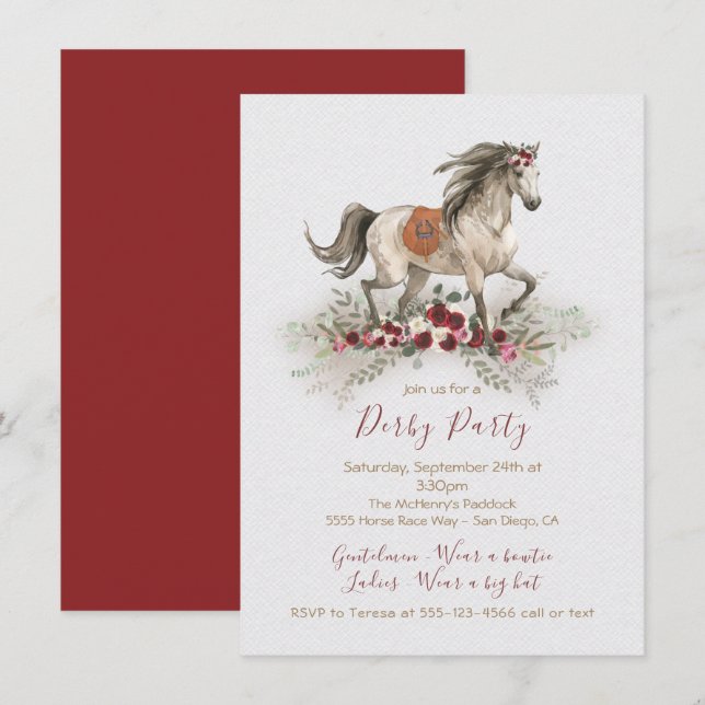 Aquarellpferd Derby Party Einladungen (Vorne/Hinten)