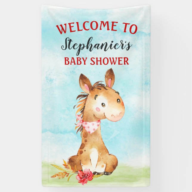 Aquarellpferd-Kinderdusche Banner (Vertikal)