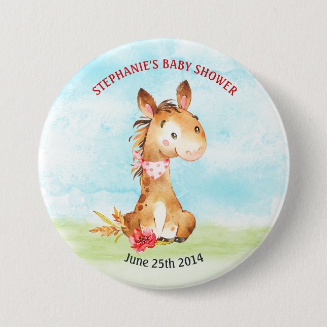 Aquarellpferd-Kinderdusche Button (Vorderseite)