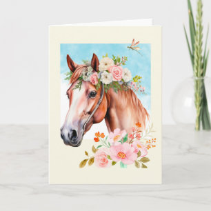 Aquarellpferd und Blume Gruß Karte