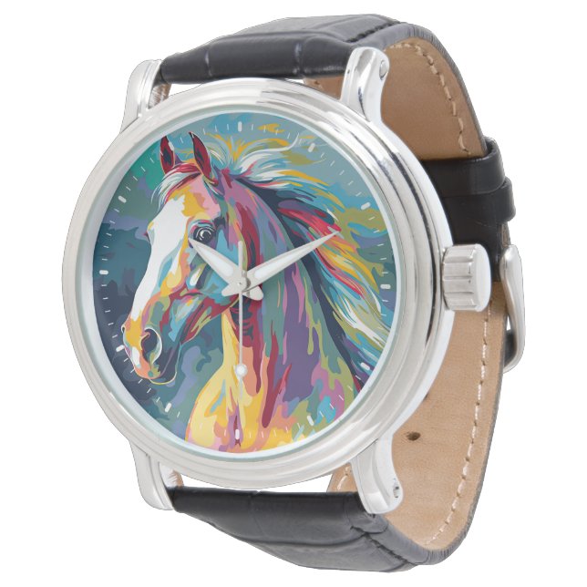 Aquarellpferde Armbanduhr (Schrägansicht)