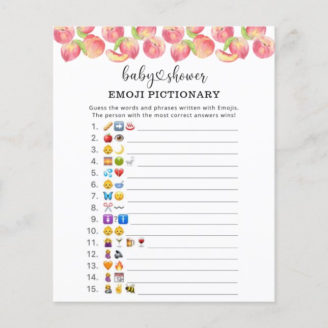 Aquarellpfirsich Emoji-Kinderspiel-Babydusche (Vorderseite)