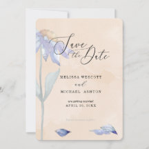 Aquarellpfirsich mit Lila Daisy-Hochzeit