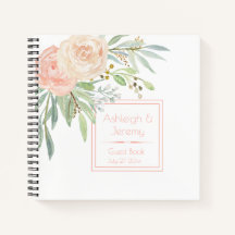 Aquarellpfirsich und Gästebuch der grünen Flora |