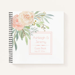 Aquarellpfirsich und Gästebuch der grünen Flora | Notizbuch