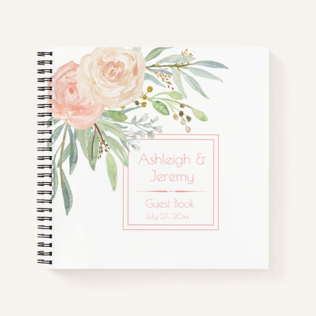 Aquarellpfirsich und Gästebuch der grünen Flora | Notizbuch (Vorderseite)