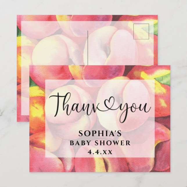 Aquarellpfirsiche - Danke, Baby Dusche Postkarte (Vorne/Hinten)