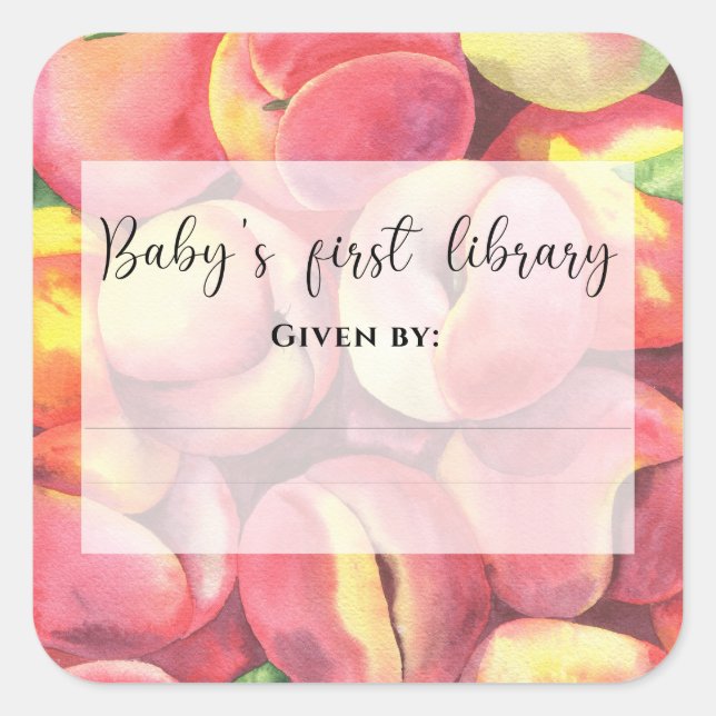 Aquarellpfirsiche - erste Bibliothek des Babys Quadratischer Aufkleber (Vorderseite)