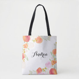 Aquarellpfirsiche Floral Personalisiert Totbeutel Tasche
