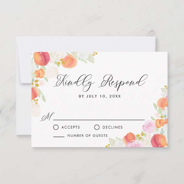 Aquarellpfirsiche und Blume Frühjahr RSVP Karte (Vorderseite)