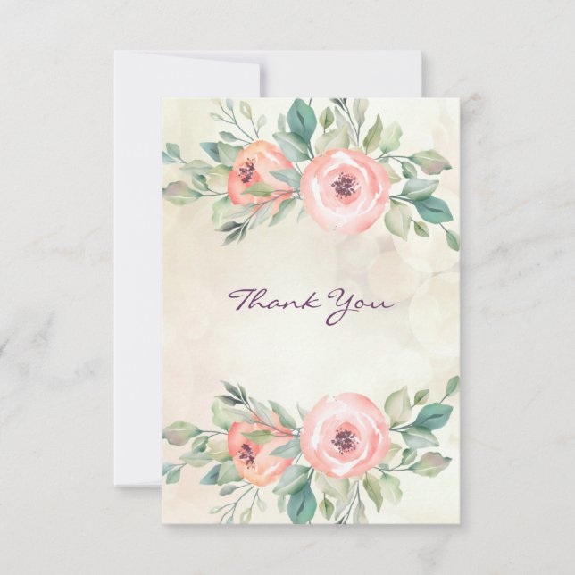 Aquarellpfirsichfarbene Rose Dankeskarte (Vorderseite)